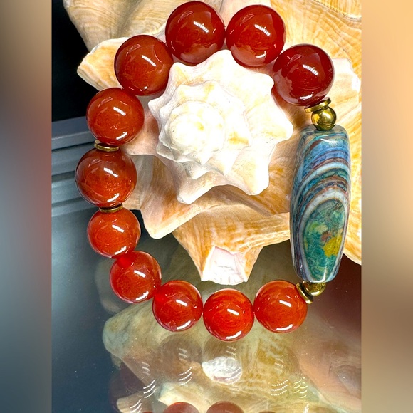 CARNELIAN + OCEAN JASPER NATURAL STONES BRACELET size 7 - Picture 6 of 12